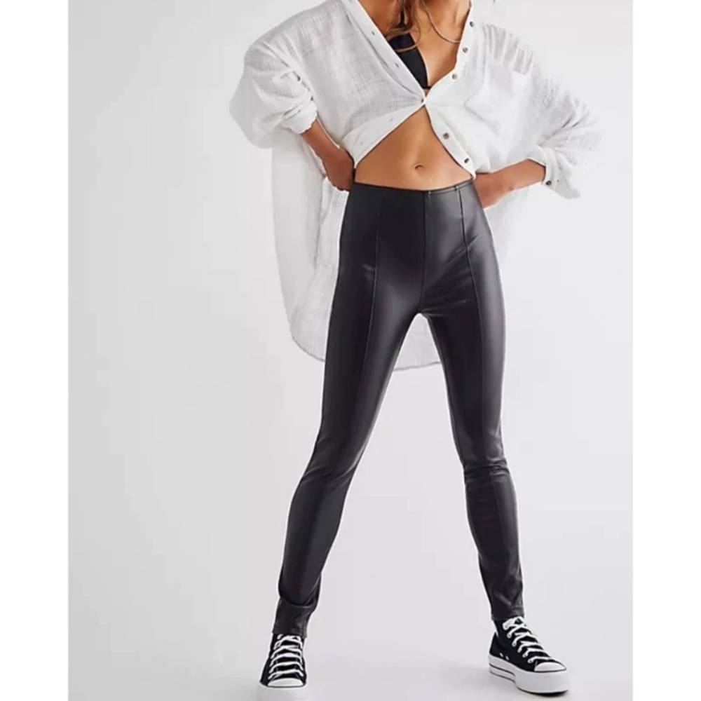 Free People We The Free Spitfire Stacked Skinny Pants Faux Leather Size 25